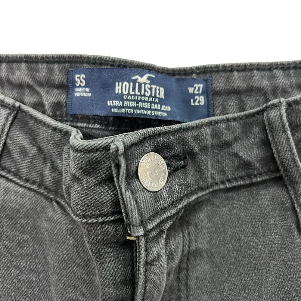 Hollister Ultra High-Rise Dad Jeans Black Straight Leg Thigh Slit Jeans Size 26 - Picture 4 of 7